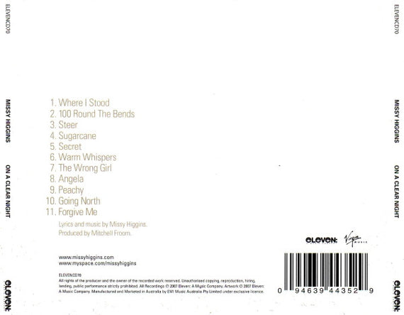 Missy Higgins : On A Clear Night (CD, Album, Car)