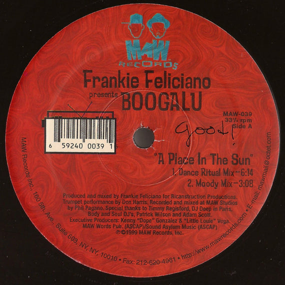 Frankie Feliciano Presents Boogalu : A Place In The Sun / One Note Samba (12")