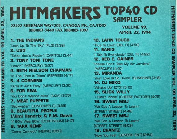 Various : Hitmakers Top 40 CD Sampler Volume 99 April 22, 1994 (CD, Promo, Smplr)