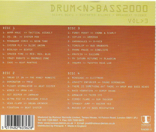Various : Drum<N>Bass2000  Vol>3 (Sci-Fi Beats>Distorted B-Lines>Breakbeat Science) (4xCD, Comp)