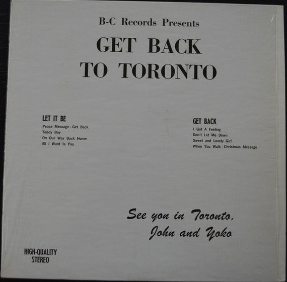 The Beatles : Get Back To Toronto (LP, Unofficial)