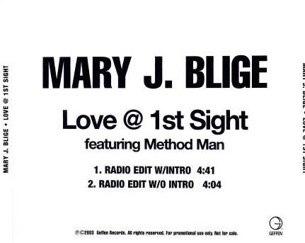 Mary J. Blige Featuring Method Man : Love @ 1st Sight (CDr, Single, Promo)