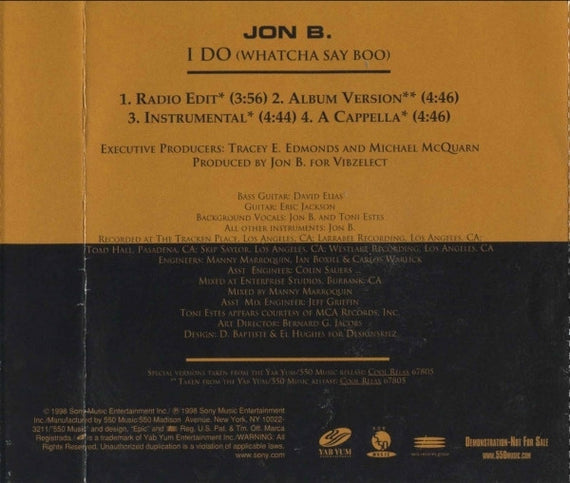 Jon B.* : I Do (Watcha Say Boo) (CD, Single, Promo)