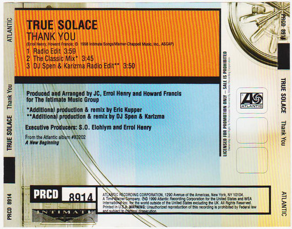 True Solace : Thank You (CD, Single, Promo)