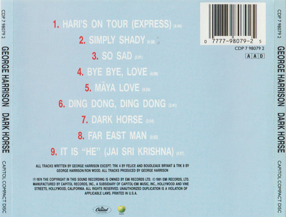 George Harrison : Dark Horse (CD, Album, RE, Cap)