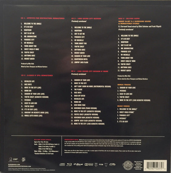 Guns N' Roses : Appetite For Destruction (CD, RE, RM + CD, Comp, RM + 2xCD, Album + Blu-ray,)
