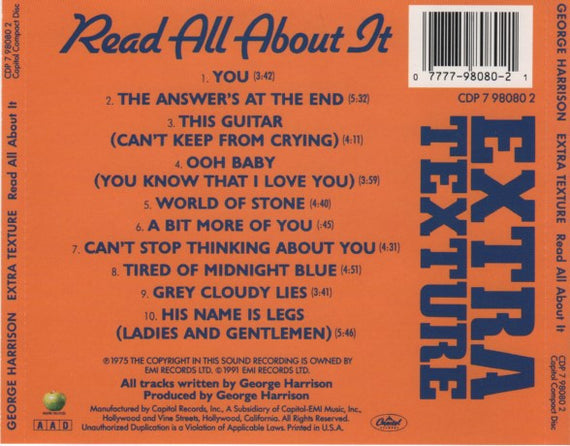 George Harrison : Extra Texture (Read All About It) (CD, Album, RE, Cap)