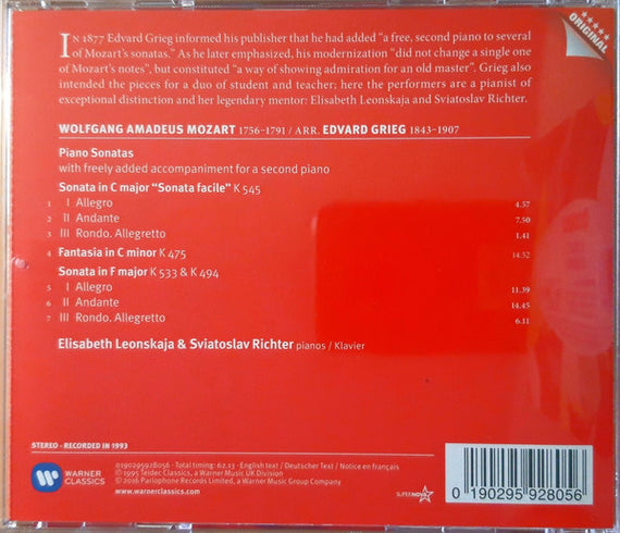 Mozart*, Grieg*, Elisabeth Leonskaja, Sviatoslav Richter : Piano Sonatas With Freely Added Accompaniment For A Second Piano (CD, RE)