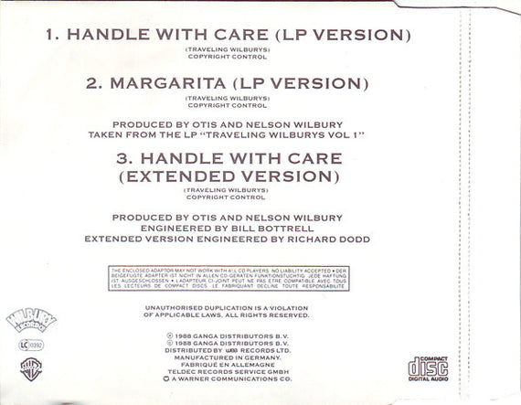 Traveling Wilburys : Handle With Care (CD, Mini, Single)