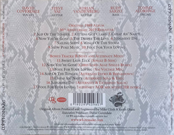 Whitesnake : Slip Of The Tongue (CD, Album, RE, RM, 30t)