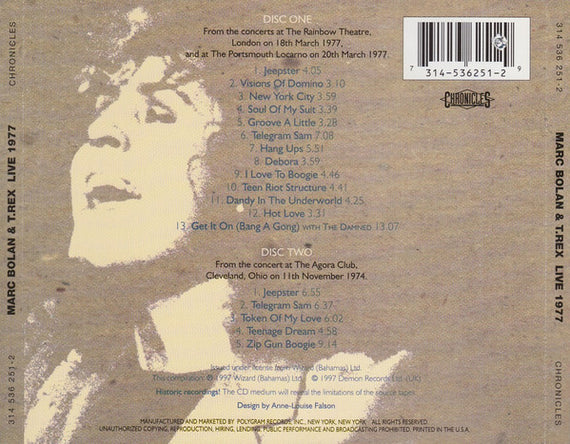 Marc Bolan & T. Rex : Live 1977 (2xCD, Album, RM)