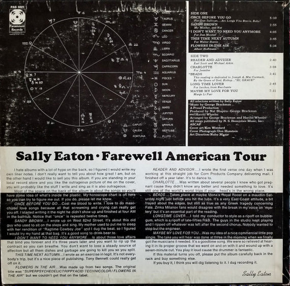 Sally Eaton : Farewell American Tour (LP, Album, Mon)