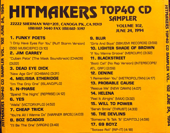 Various : Hitmakers Top 40 CD Sampler Volume 102 June 24, 1994 (CD, Promo, Smplr)