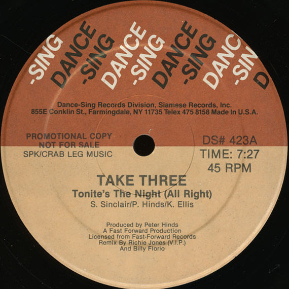 Take Three : Tonite's The Night (All Right) (12", Promo)