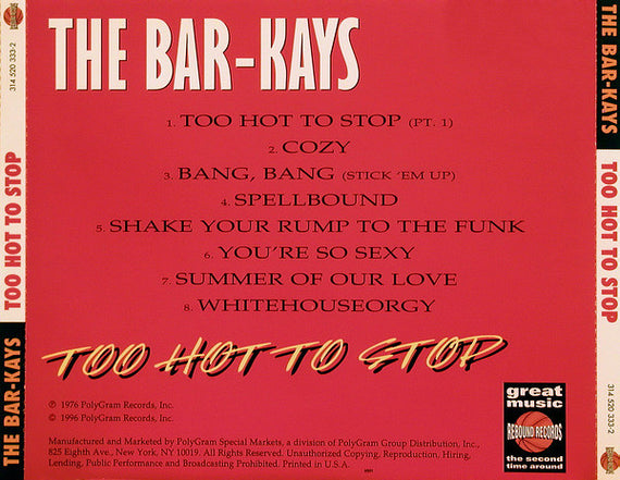 Bar-Kays : Too Hot To Stop (CD, Album, RM)