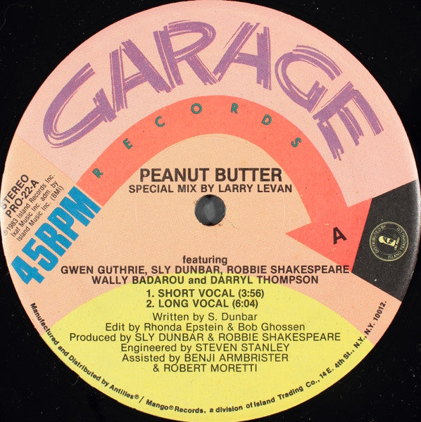 Gwen Guthrie : Peanut Butter (Special Mix By Larry Levan) (12")