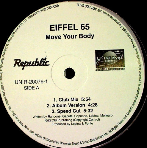 Eiffel 65 : Move Your Body (12", Promo)