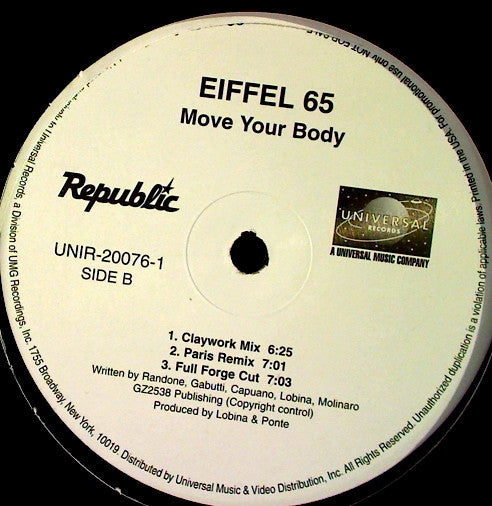 Eiffel 65 : Move Your Body (12", Promo)