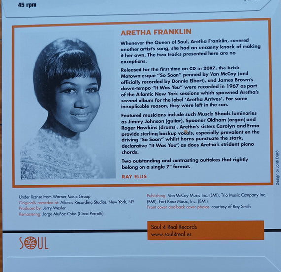 Aretha Franklin : So Soon / It Was You (7")