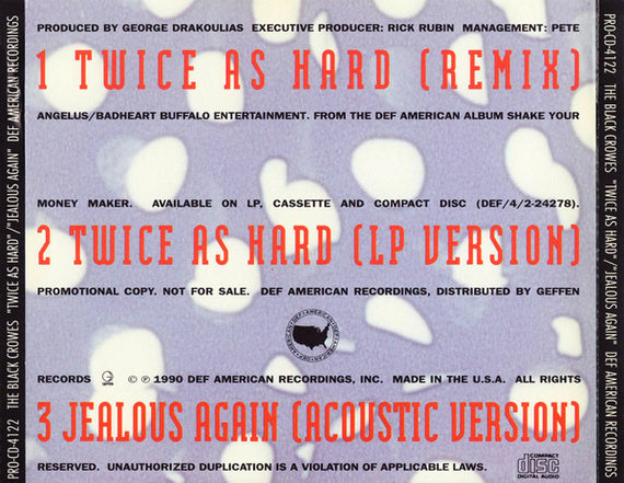 The Black Crowes : Twice As Hard (CD, Single, Promo)