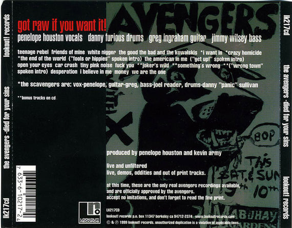 Avengers : Died For Your Sins (CD, Comp)