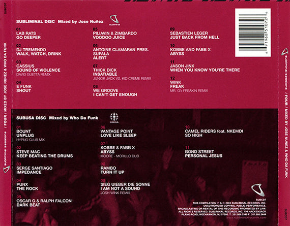 Jose Nuñez / Who Da Funk : Subliminal Sessions Four (2xCD, Mixed)