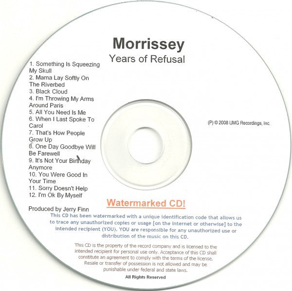 Morrissey : Years Of Refusal (CDr, Album)