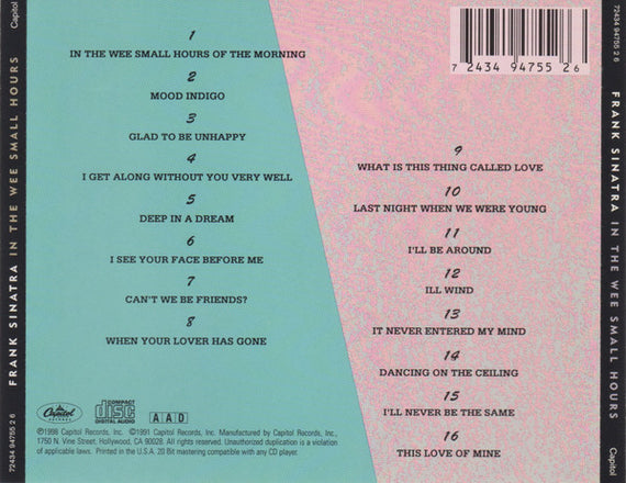 Frank Sinatra : In The Wee Small Hours (CD, Album, RE, RM)