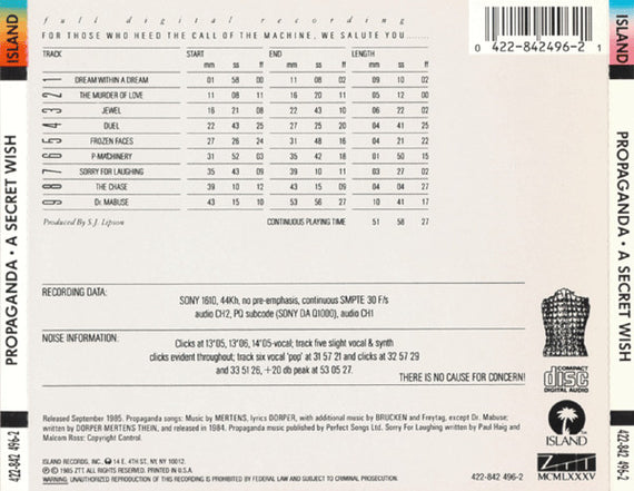 Propaganda : A Secret Wish (CD, Album, RE, RP)
