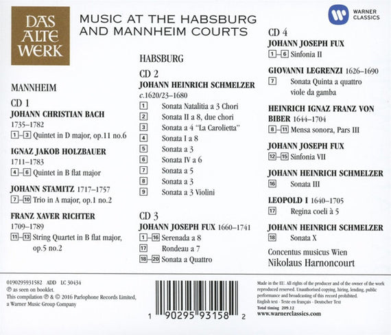 Nikolaus Harnoncourt, Concentus Musicus Wien : Music at the Habsburg and Mannheim Courts (4xCD, Album, Comp)