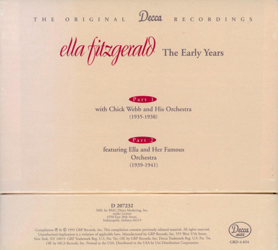 Ella Fitzgerald With Chick Webb & His Orchestra*, Ella Fitzgerald And Her Famous Orchestra : Ella Fitzgerald, The Early Years - Part 1 & Part 2 (4xCD, Comp, RE, RM)