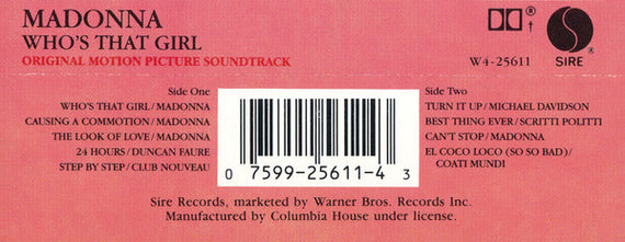 Madonna : Who's That Girl (Original Motion Picture Soundtrack) (Cass, Album, Club, Dol)
