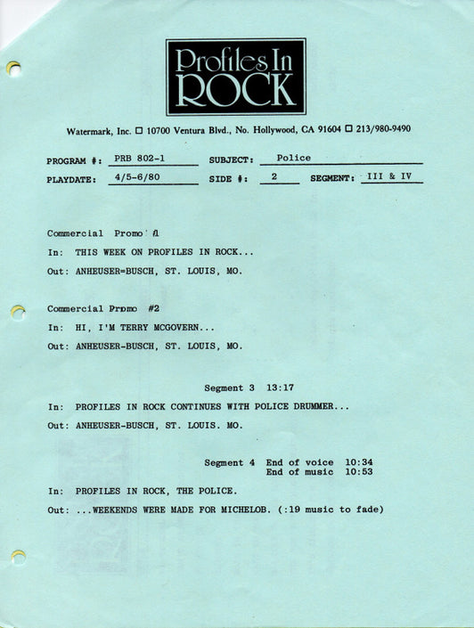 The Police : Profiles In Rock - The Police (LP, Transcription)