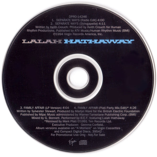 Lalah Hathaway : Separate Ways / Family Affair (CD, Single, Promo)