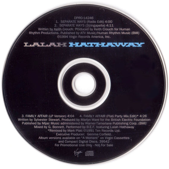 Lalah Hathaway : Separate Ways / Family Affair (CD, Single, Promo)