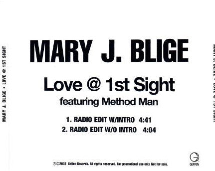 Mary J. Blige Featuring Method Man - Love @ 1st Sight (CDr, Single, Promo)  (Near Mint (NM or M-))