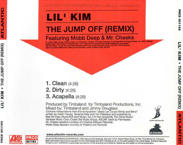 Lil' Kim Featuring Mobb Deep & Mr. Cheeks : The Jump Off (Remix) (CD, Single, M/Print, Promo)