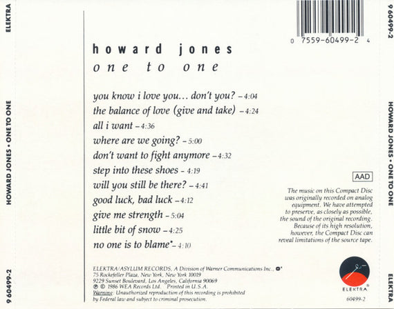 Howard Jones : One To One (CD, Album)