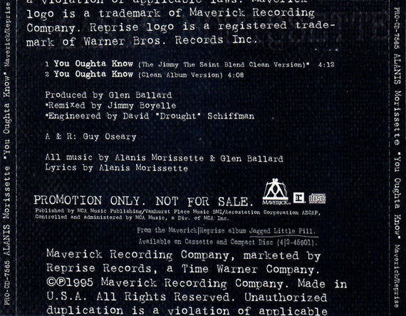 Alanis Morissette : You Oughta Know (CD, Single, Promo)