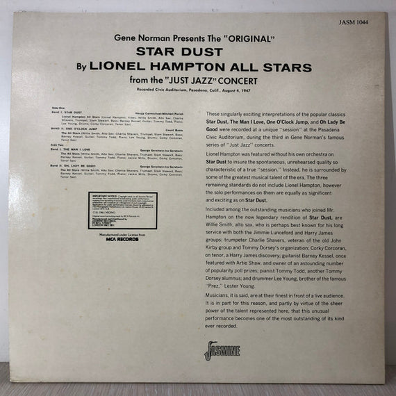 Lionel Hampton All Stars : The “Original” Lionel Hampton Stardust (LP, RE)
