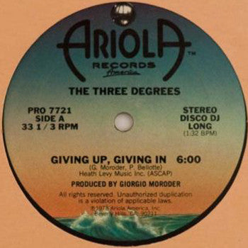The Three Degrees : Giving Up, Giving In (12", Promo)