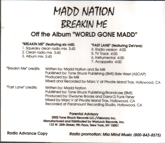 The Madd Nation : Breakin Me / Fast Lane (CD, Single, Promo)
