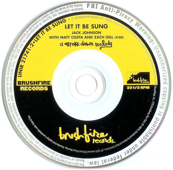 Jack Johnson : Let It Be Sung (CD, Single, Promo)