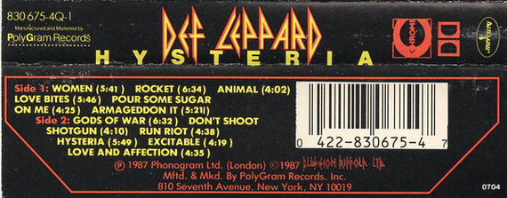 Def Leppard : Hysteria (Cass, Album, 12,)