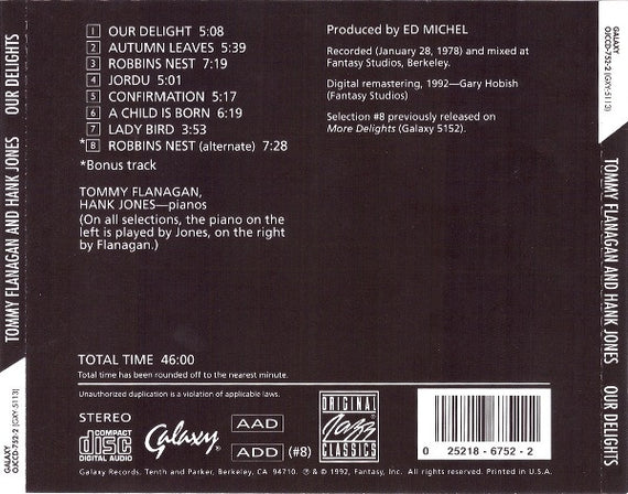 Tommy Flanagan And Hank Jones : Our Delights (CD, Album, RE, RM, RP)